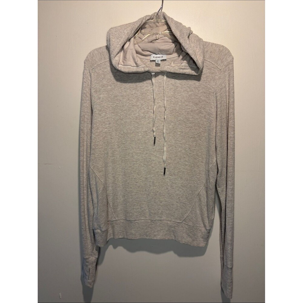 Evereve Cream Long Sleeve Crop Hoodie Drawstring Thumb Holes Casual Size M